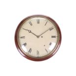 An early 19th century mahogany wall clock, the painted circular dial with Roman numerals within a