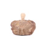 A Bactrian style composite stone idol, possibly 2500 BCE, the mottled light brown stoned, carved