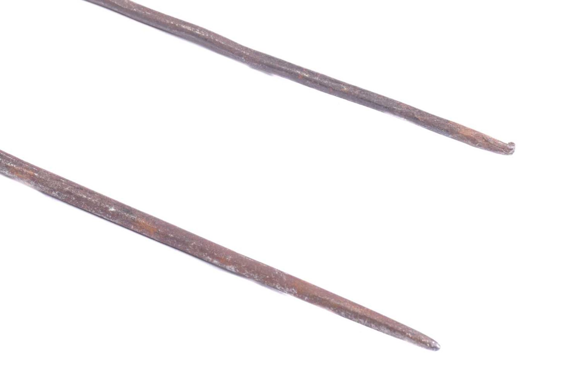A large Maasai double-ended hunting spear, 20th century, with a ridged double-sided iron blade and - Image 2 of 7