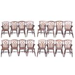 A scarce assembled set of sixteen documented, beech, elm and ash Windsor armchairs in an unusual