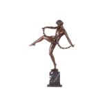 Pierre Le Faguays (1892-1962) French, an Art Deco patinated bronze figure of a dancer, right leg
