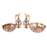 A pair of Royal Crown Derby "Old Imari" bone China ewers of flattened form differing dates, one in