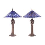 A pair of Art Nouveau style figural-column lamp bases, late 20th century, together with an