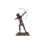 A large contemporary patinated bronze figure of a Roman archer, signed 'Jacko, 14', on a rectangular