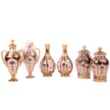 A collection of six boxed Royal Crown Derby "Old Imari" items including, two Golden Orchid Vases,