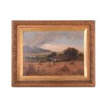 Attributed to John Finnie (1829 - 1907), Hayfield in a coastal landscape, unsigned, oil on panel,