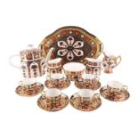 A Royal Crown Derby 'Old Imari' pattern, coffee set with cabaret tray, 1964 and other dates,