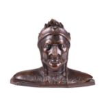 A 19th-century electrotype bronzed copper bust of Dante Alighieri, on a shaped base. 44 cm overall