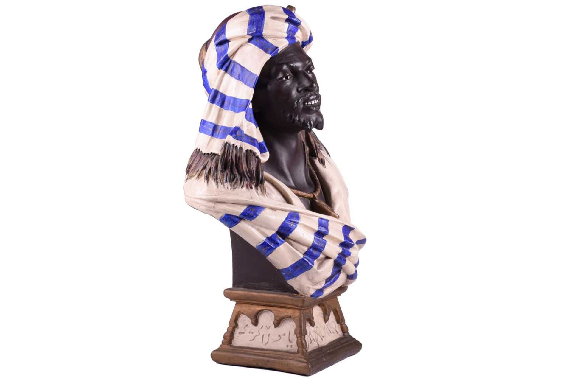 A contemporary Goldscheider-style composition bust titled 'Marokko' of a Berber tribesman in - Image 2 of 9