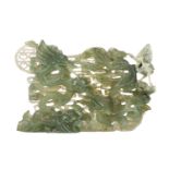 A contemporary Chinese variegated celadon jade carved and pierced study of two writhing dragons