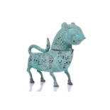 An Islamic bronze incense burner, in the form of a feline in the 11th century style, with a very