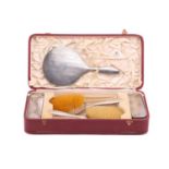 A Mappin and Webb silver dressing set in its original fitted case comprising two hair brushes, and