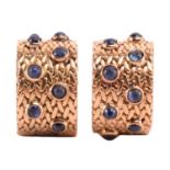 A pair of sapphire clip earrings signed 'Fontana Roma', each set with cabochon sapphires to a