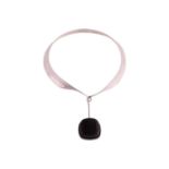 Georg Jensen - 'Neck Ring' with square smoky quartz drop pendant; comprising a streamlined tension