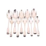 A quantity of mixed fiddle pattern flatware comprising five dessert spoons and five serving spoons