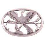 Georg Jensen - a Bird of Paradise openwork brooch, depicting a bird spreading wings amongst the