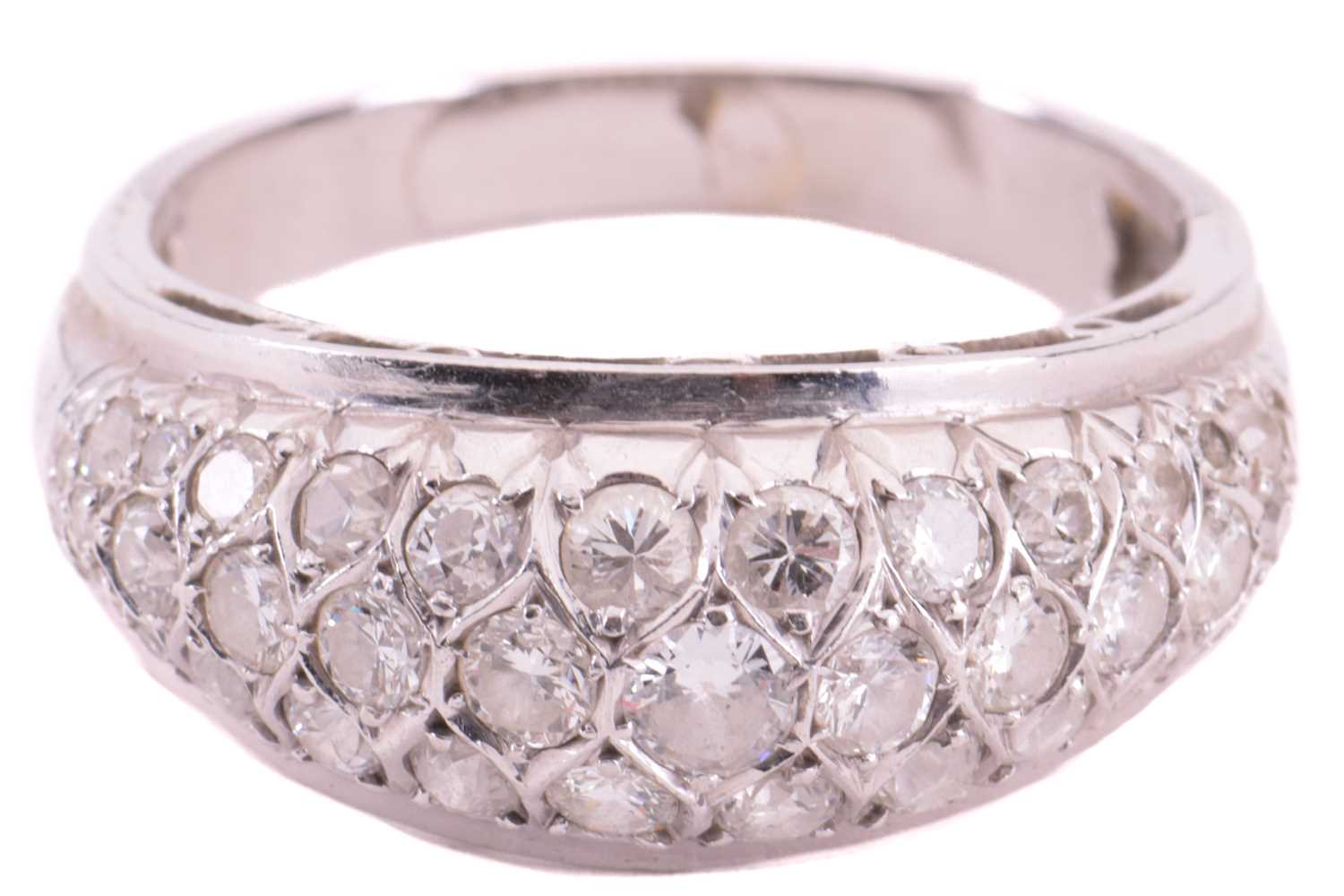 A diamond dress ring, designed as a half hoop set throughout with three rows of round brilliant - Image 2 of 5