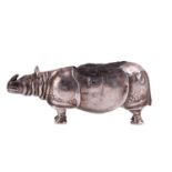 An early 20th-century scarce silver Rhinoceros pin cushion, Birmingham 1911 makers mark rubbed but