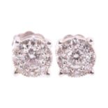 A pair of diamond cluster stud earrings, the pair with a total estimated diamond weight of 0.60ct,