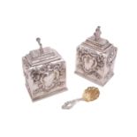 A pair of mid-Victorian silver tea caddies. London 1866 by Edward and John Barnard. Rounded