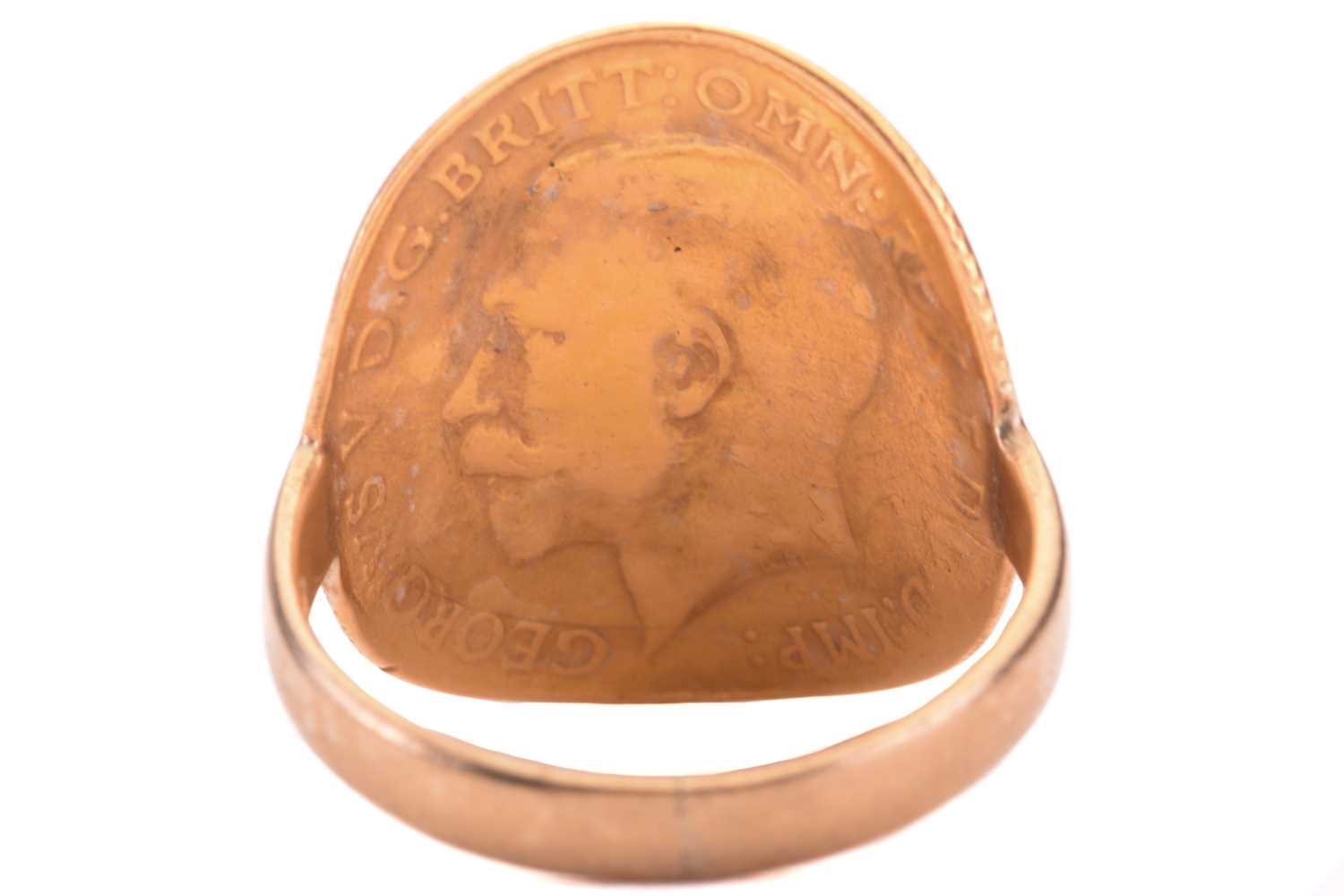 A George V half-sovereign bent-over ring, the surface has been polished off, with the bare head of - Image 2 of 4