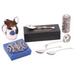 A collection of mixed silver comprising a cream jud with double lips and twin handles, Birmingham