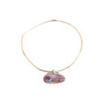 An opal and diamond pendant necklace, the pendant is designed as a cloud set with a boulder opal