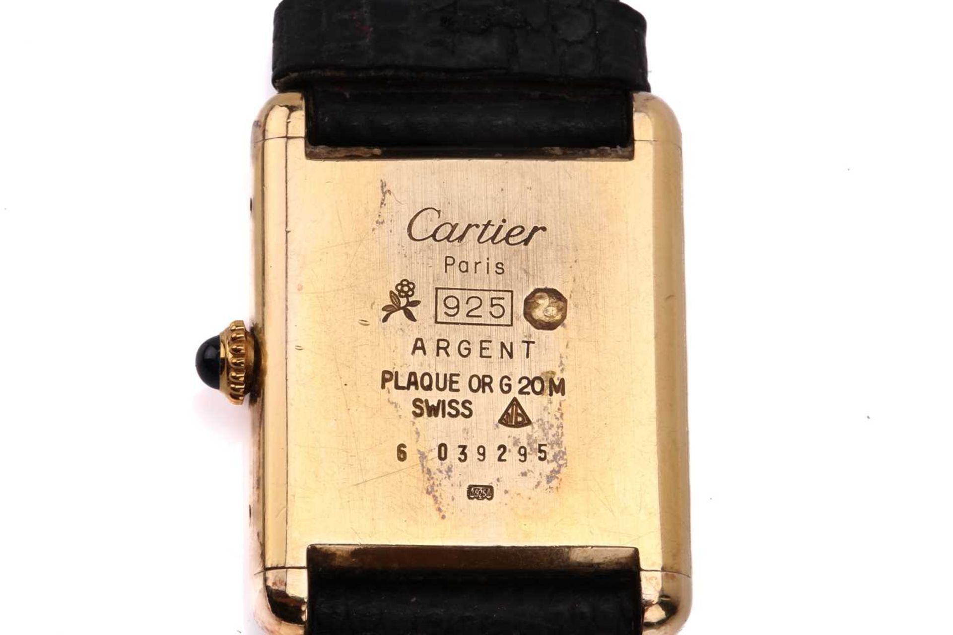 A Must De Cartier silver gilt mechanical watch with a black dial Serial: 6 039295 Case Material: - Image 5 of 6