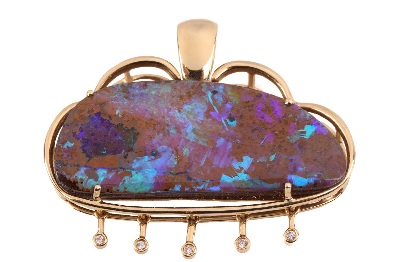 An opal and diamond pendant necklace, the pendant is designed as a cloud set with a boulder opal - Image 4 of 6