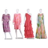 Three printed dresses and a printed floral summer suit; to include a Bellinda Bellville hot pink and