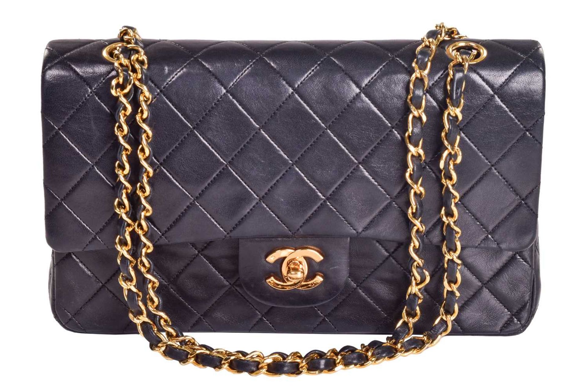 Chanel - a small double flap handbag in black lambskin, circa 1989, diamond-quilt rectangular body - Image 3 of 11
