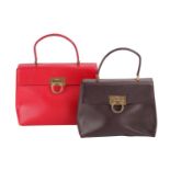 Salvatore Ferragamo - two 'Iconic' top handle bags in saffiano leather; the larger one in red colour
