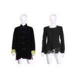 An Oscar de la Renta ladies black short jacket with lace undertier, size 10, together with a