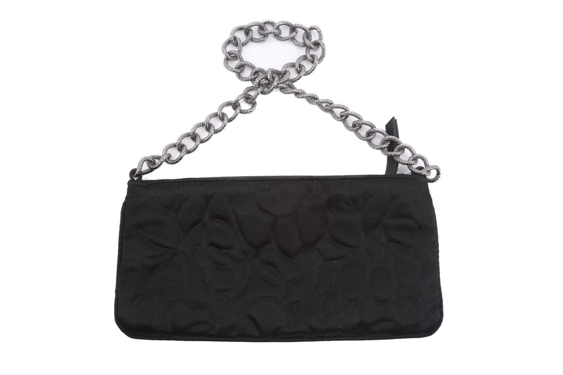 Chanel - two satin Camélia Pochettes; designed by Karl Lagerfeld, both black and white evening - Image 9 of 15