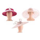 Three fascinators; a Slyvia Fletcher at James Locke & Co. cartwheel shaped fascinator in pale