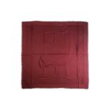 Louis Vuitton - a monogram jacquard shawl in burgundy silk and wool blend, square with fringe
