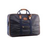 Mulberry - a large travel bag in navy scotchgrain leather, with contrasting caramel brown leather