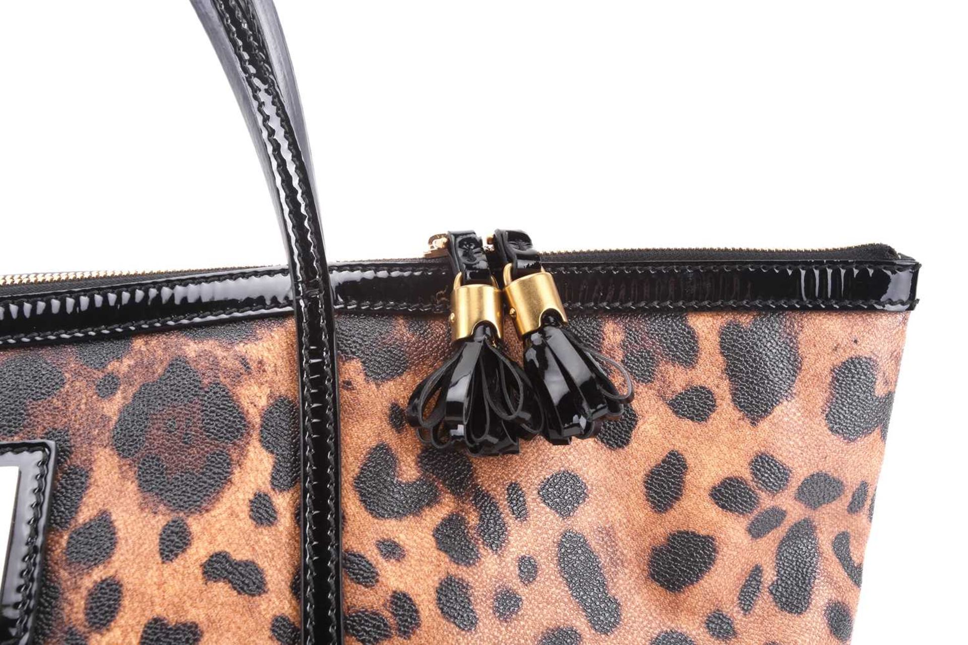 Dolce & Gabbana - a large leopard print 'Escape' shopper tote with black patent leather trims and - Image 6 of 13