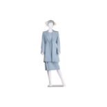 Catherine Walker - a two piece pale blue suit wool and silk mix, the three quarter length jacket