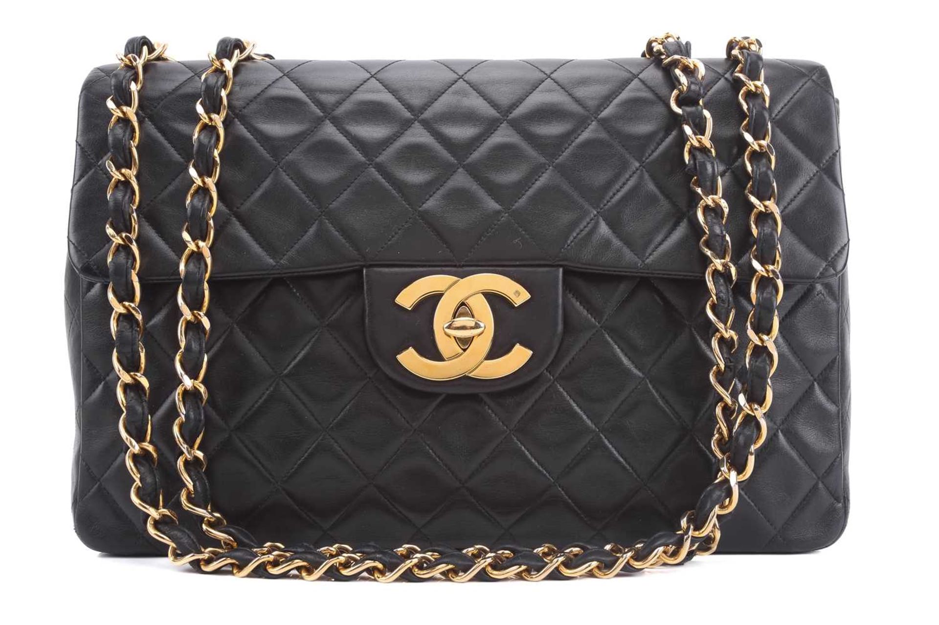 Chanel - a jumbo XL single flap bag in black diamond-quilted lambskin leather, circa 1991, - Image 2 of 15