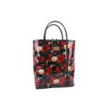 Dolce & Gabbana - a large rose print shopping tote with black patent leather trims and base, with
