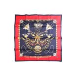 Hermès - 'Parures des Sables (Decorations of the Sand)' silk square scarf on navy ground and red