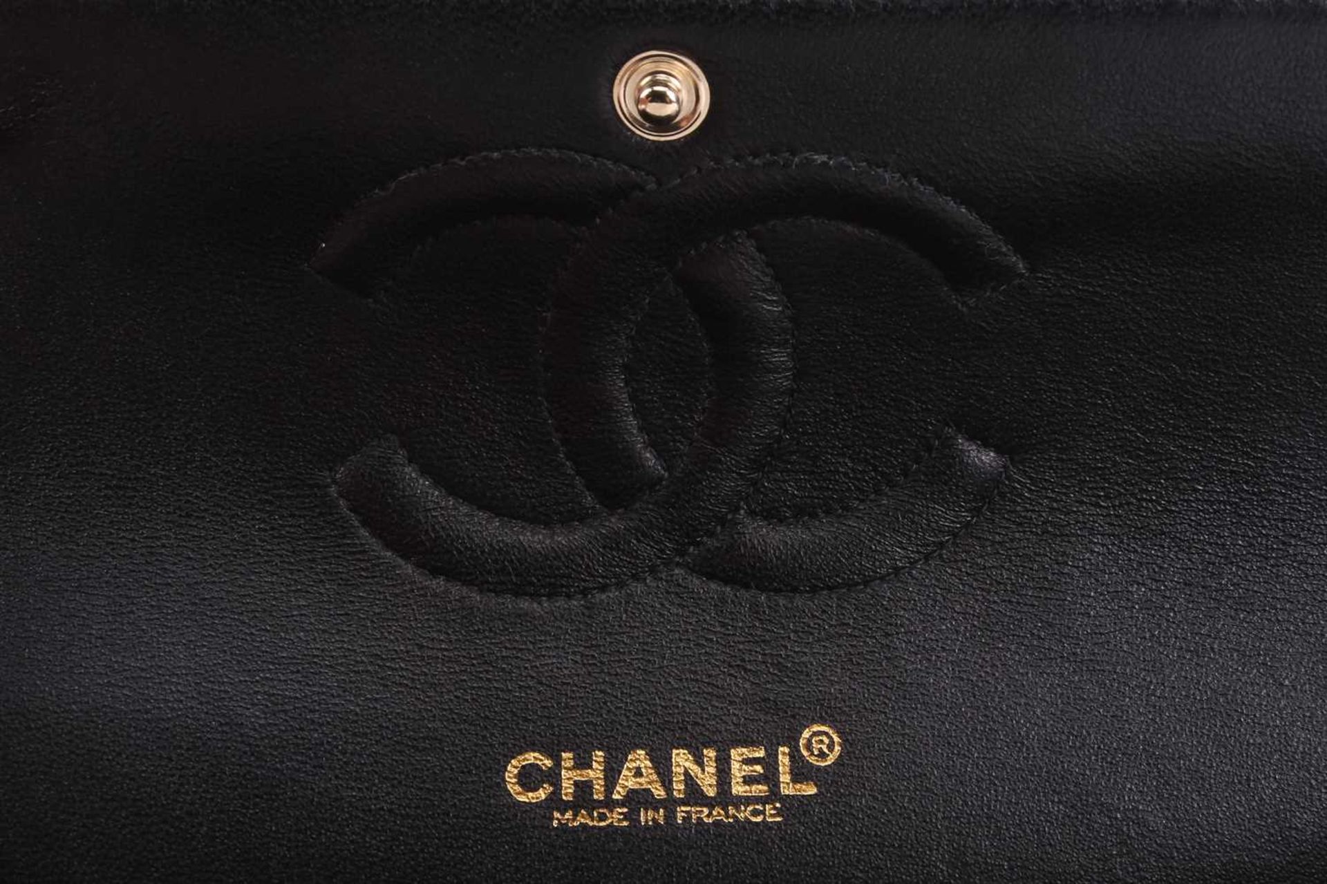 Chanel - a classic double flap bag in charcoal grey jersey fabric, circa 2002, rectangular body with - Image 7 of 14