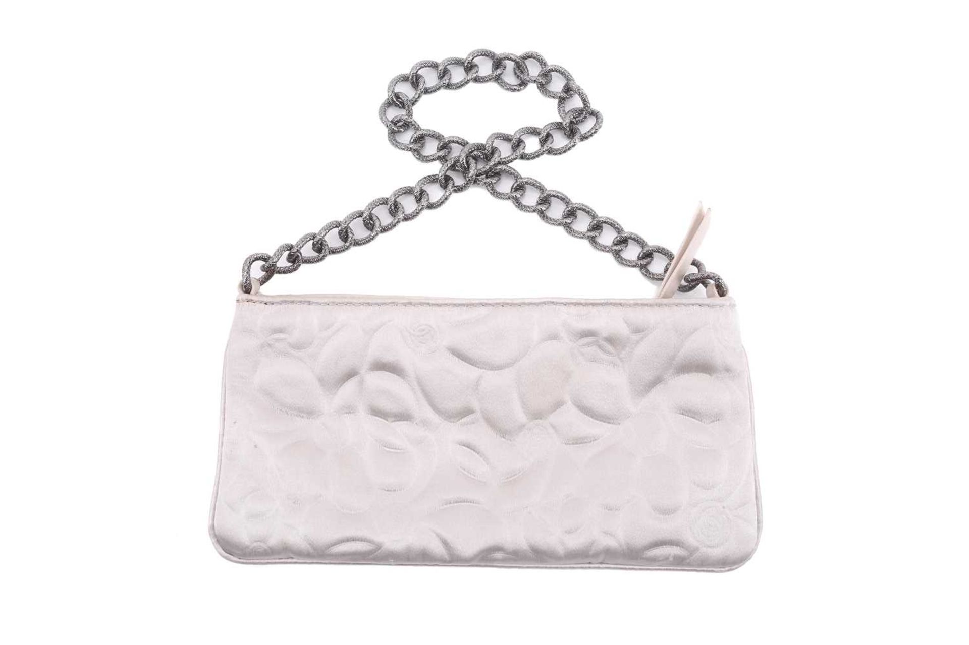 Chanel - two satin Camélia Pochettes; designed by Karl Lagerfeld, both black and white evening - Image 3 of 15