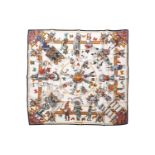 Hermès - 'Kachinas' silk square scarf on a white ground, illustrated with assorted Kachina dolls