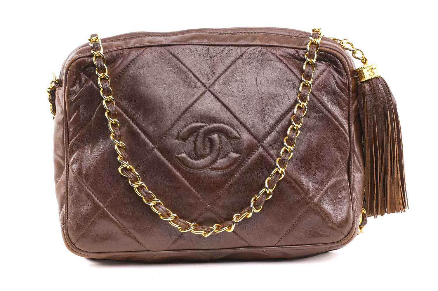 Chanel - a camera bag in brown quilted lambskin leather, circa 1986, the rectangular body with - Image 2 of 8