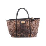 Dolce & Gabbana - a large leopard print 'Escape' shopper tote with black patent leather trims and