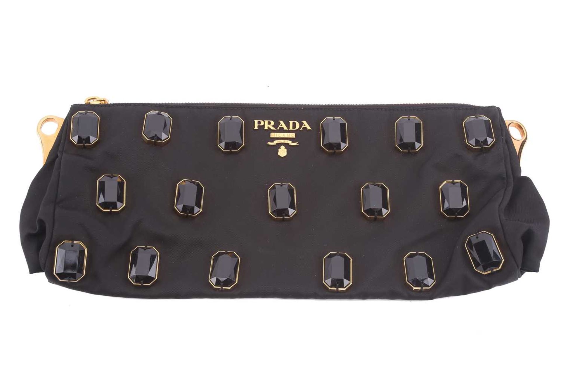 Prada - a bejewelled 'Whips Pietre' clutch in black nylon, from 2009 Resort Collection, with