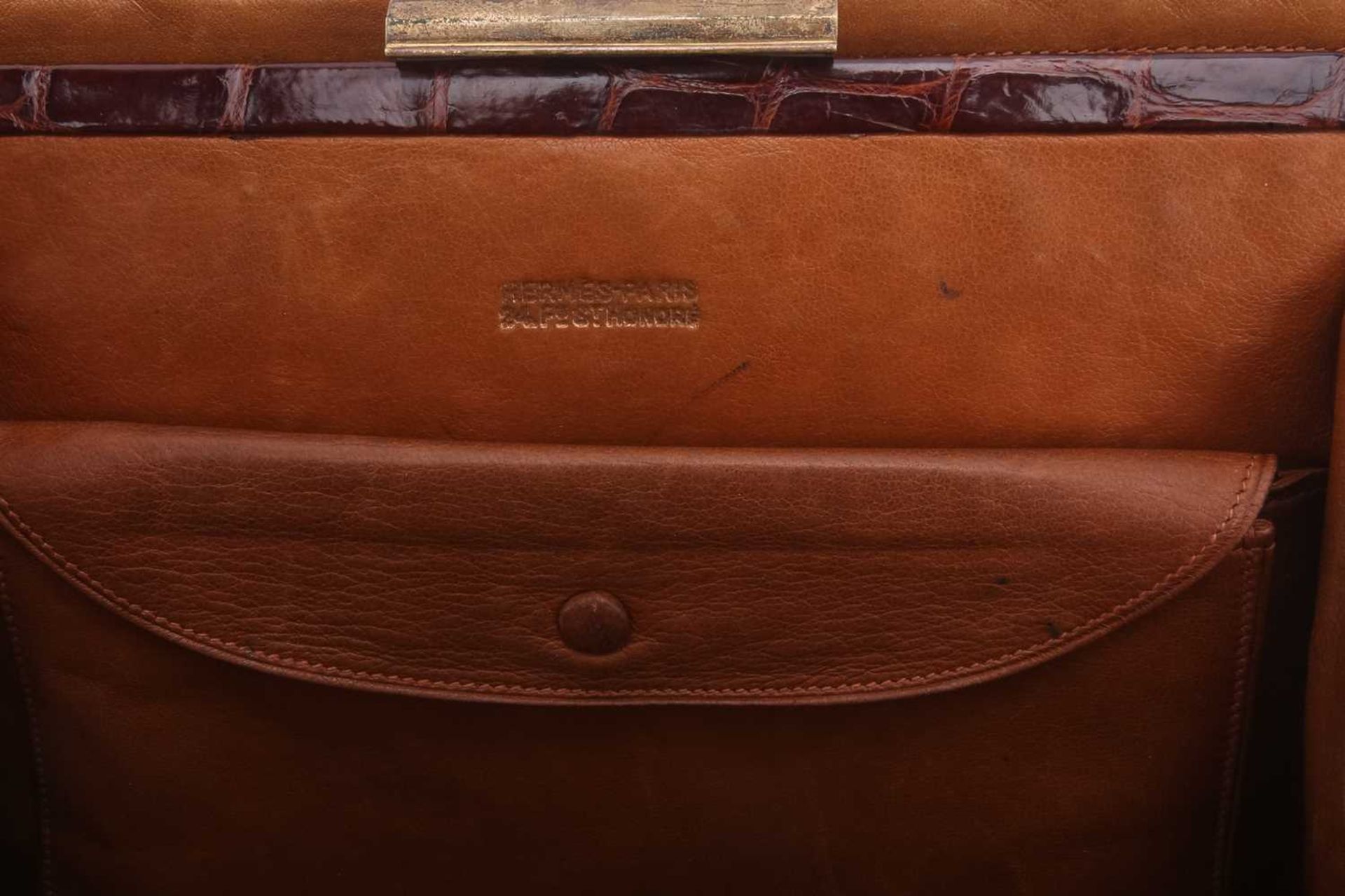 Hermès - a 'Pullman' handbag in brown crocodile skin, circa late 1930, a leather-lined structured - Image 6 of 12