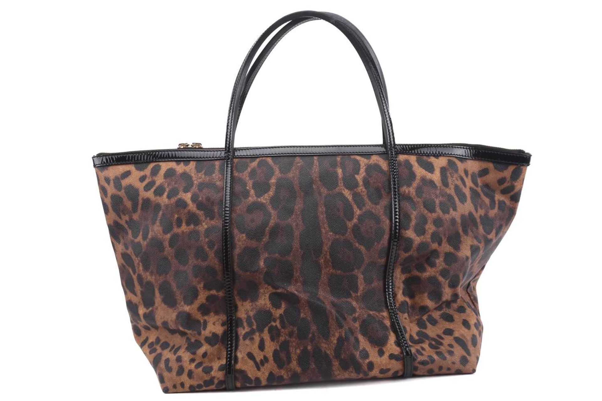 Dolce & Gabbana - a large leopard print 'Escape' shopper tote with black patent leather trims and - Image 2 of 13
